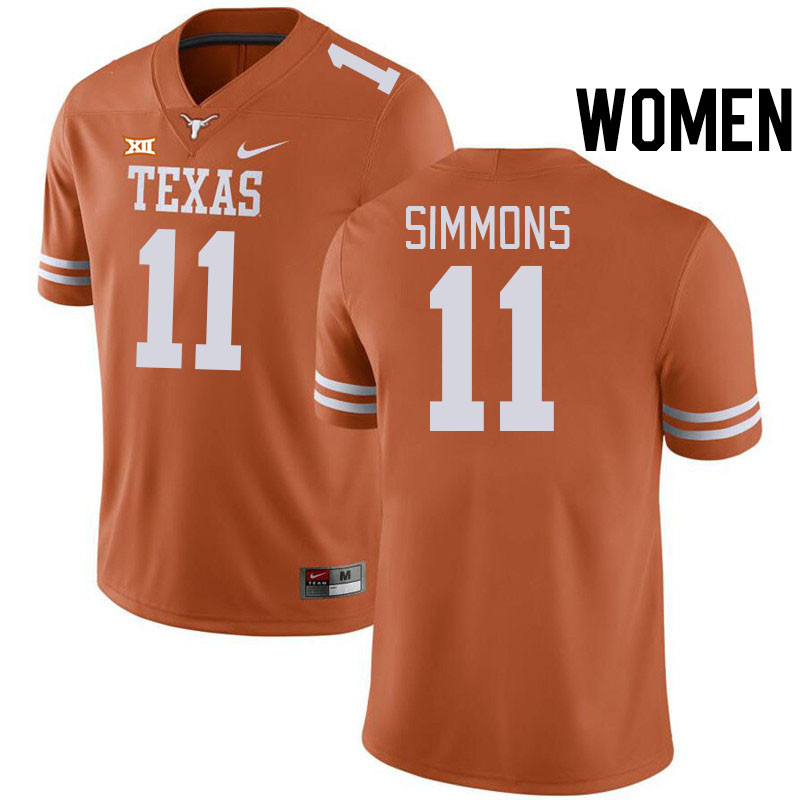 Women #11 Colin Simmons Texas Longhorns College Football Jerseys Stitched-Orange